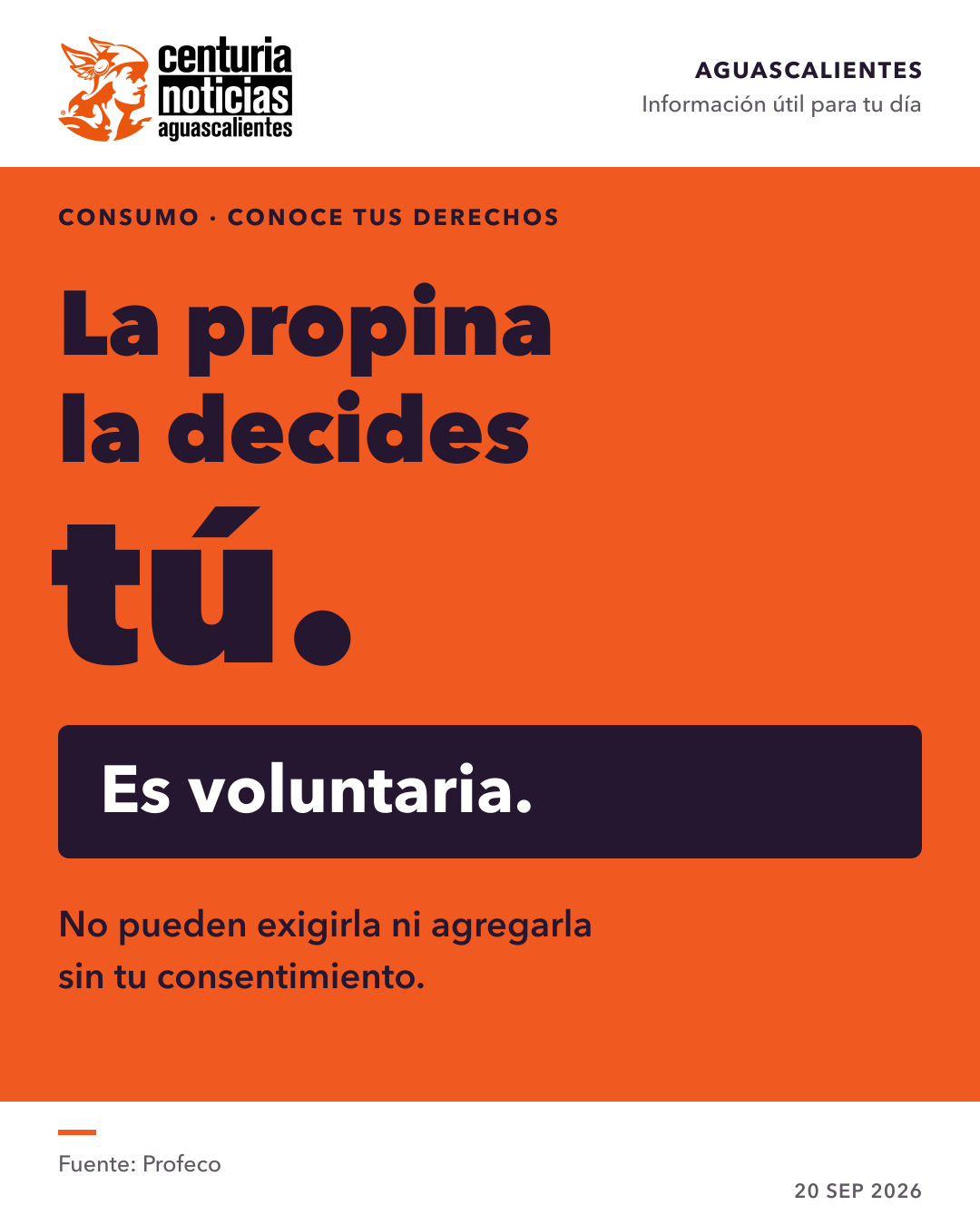 Tarjeta de Centuria: La propina la decides tú 🧾