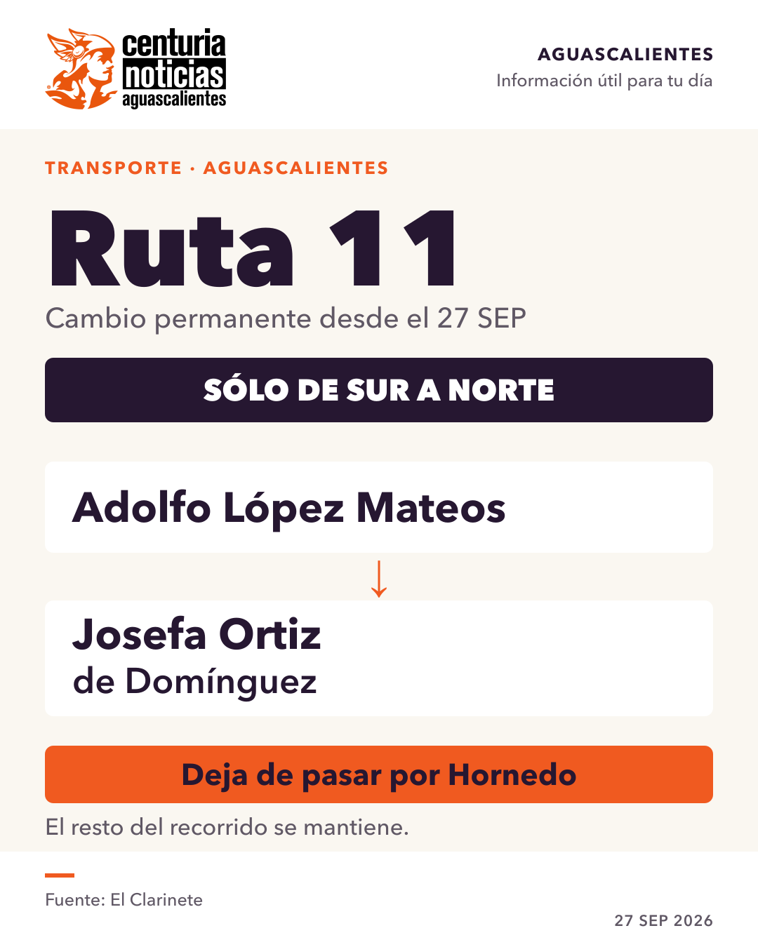 Tarjeta de Centuria: La Ruta 11 deja Hornedo desde este domingo: así cambia el trayecto