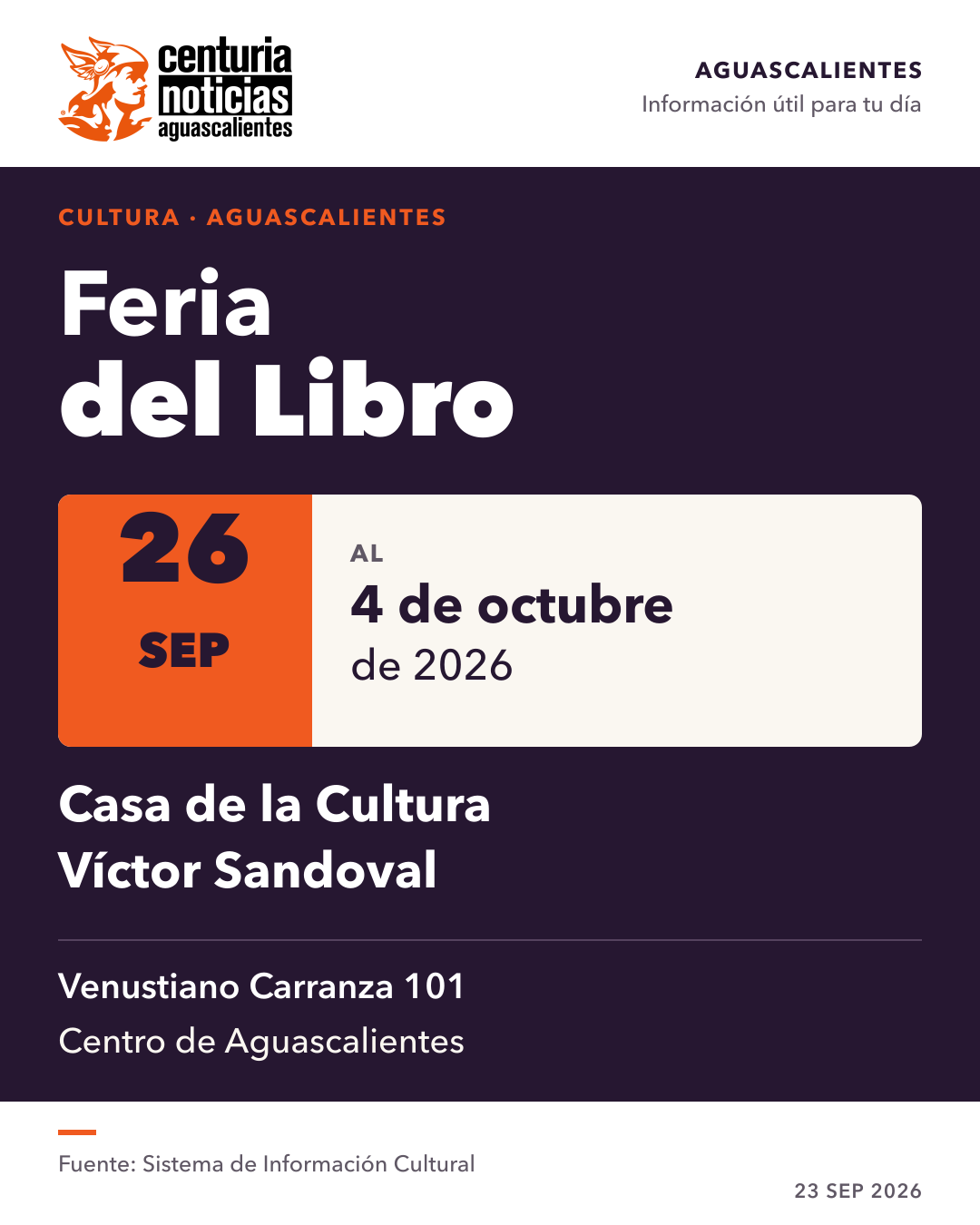 Tarjeta de Centuria: La Feria del Libro llega al Centro del 26 de septiembre al 4 de octubre 📚