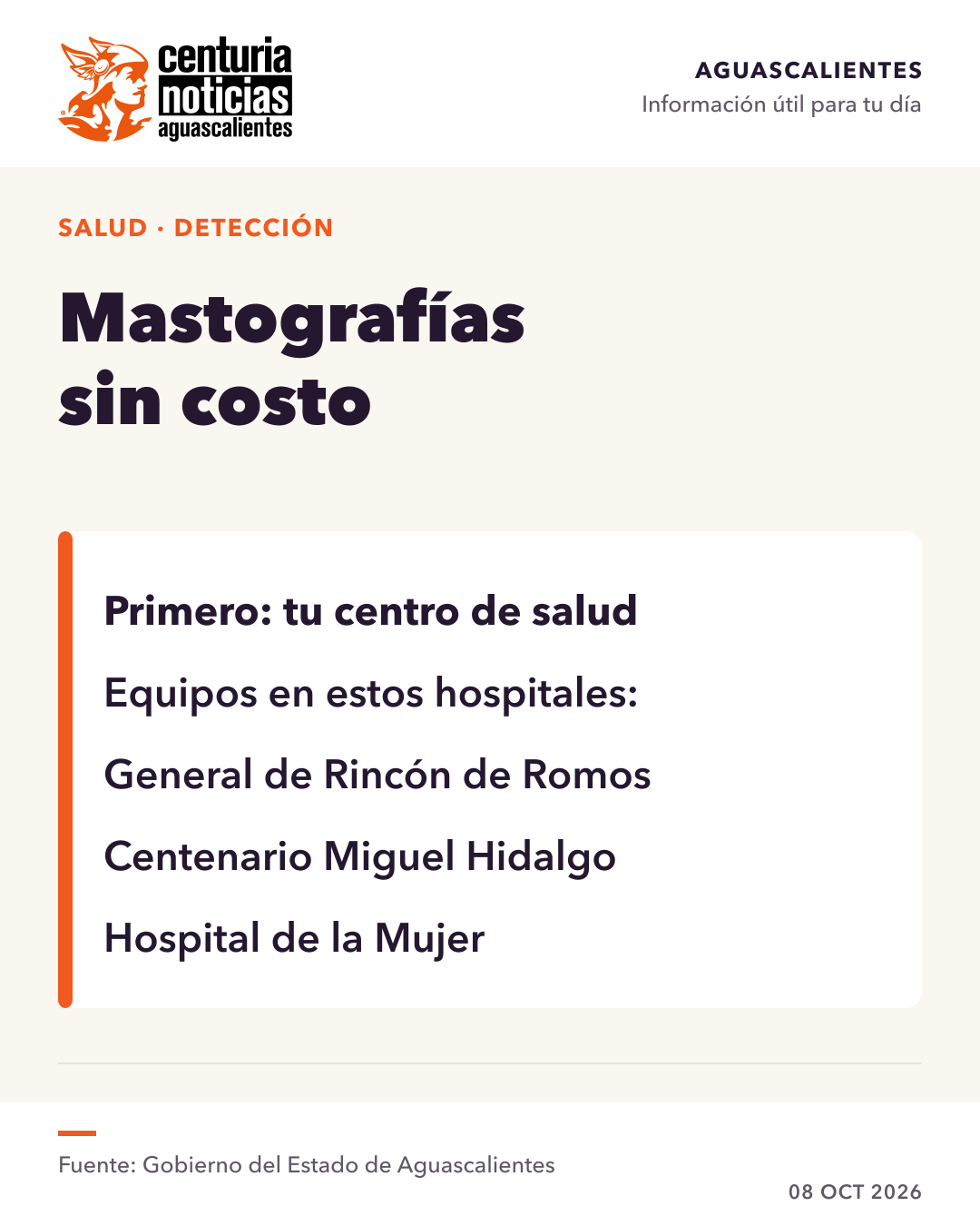 Imagen de la nota: Invitan a solicitar mastografías gratuitas en Aguascalientes 🎗️