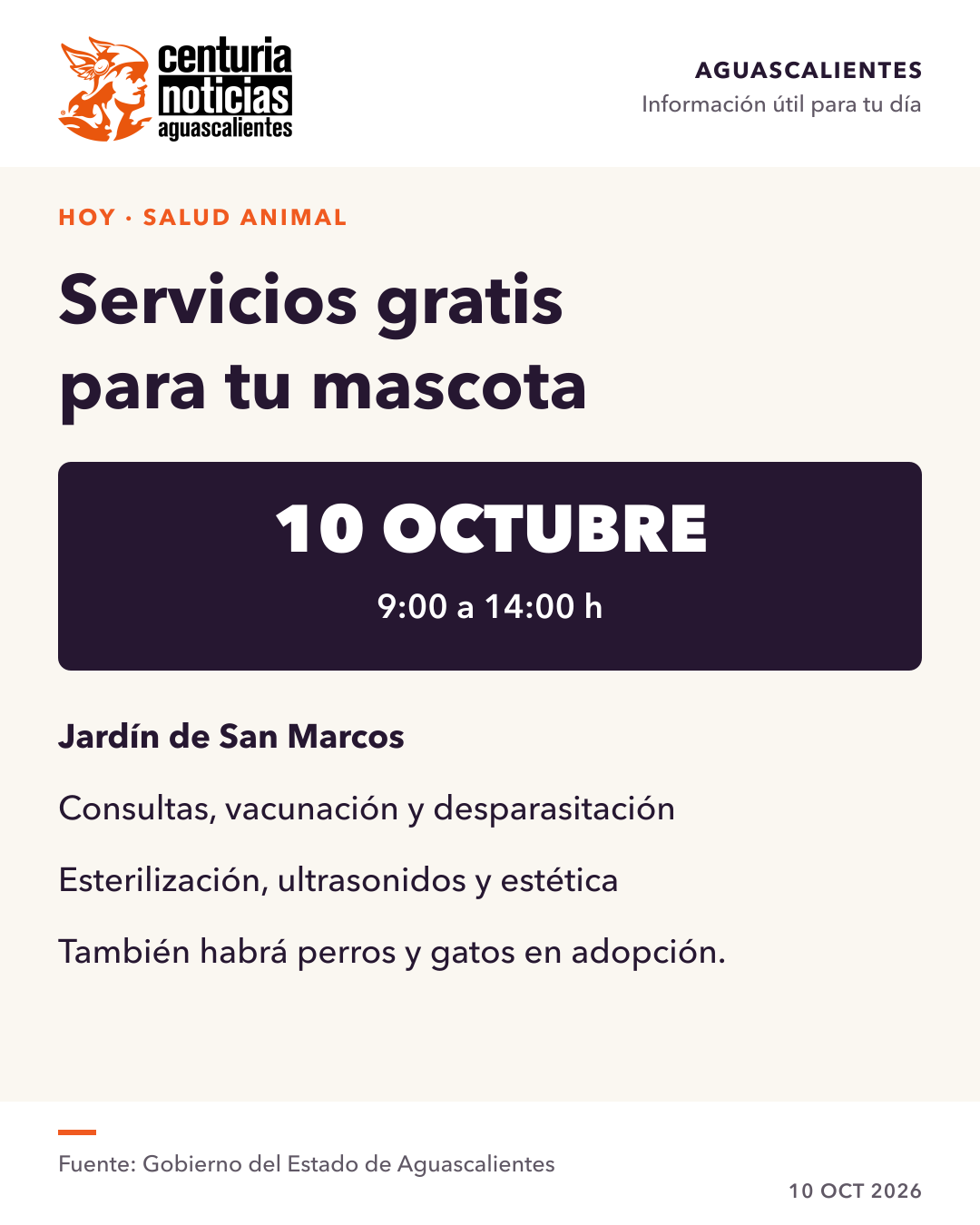 Imagen de la nota: Servicios veterinarios gratuitos hoy en el Jardín de San Marcos 🐾