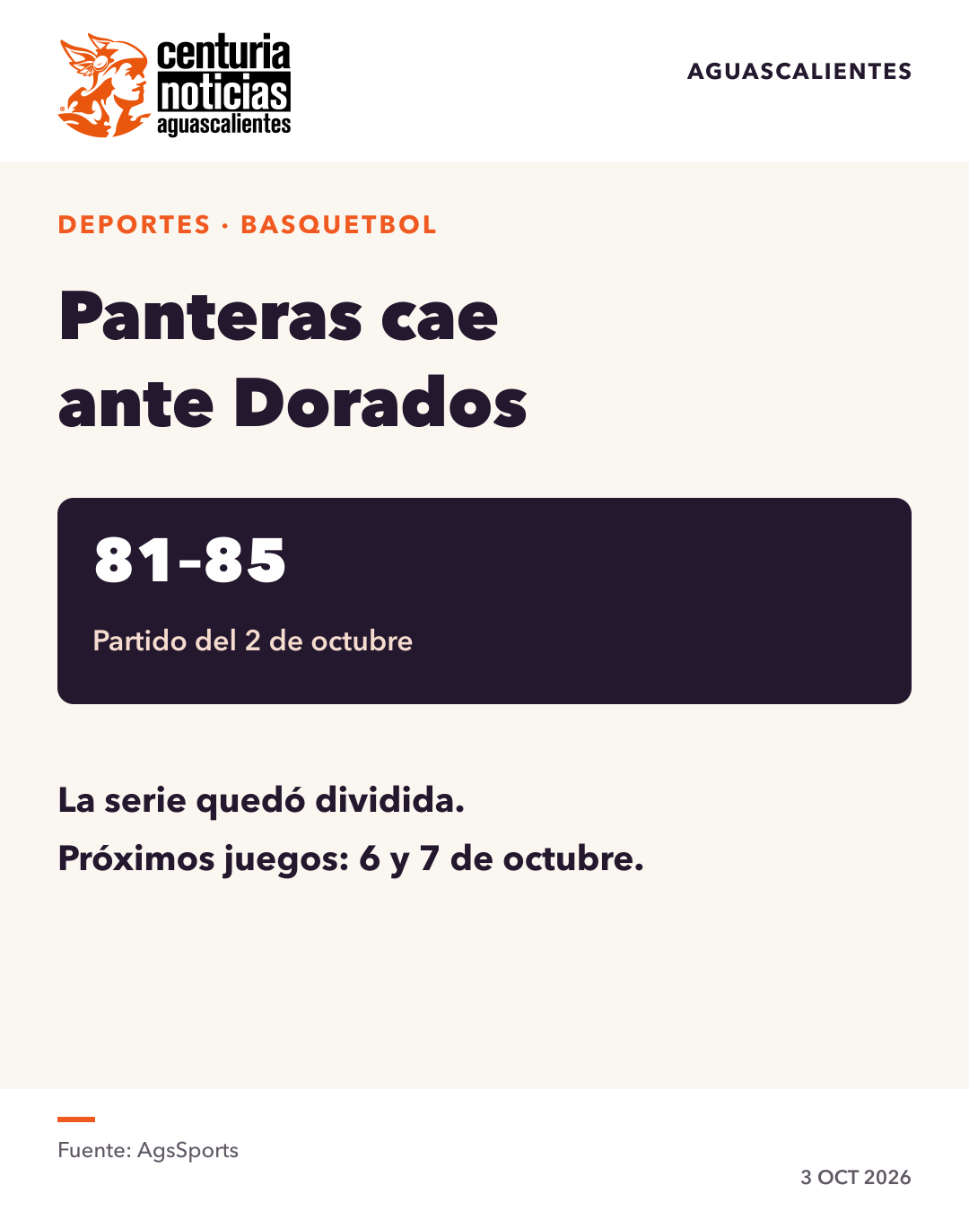 Imagen de la nota: Panteras pierde 81–85 ante Dorados y divide la serie 🏀