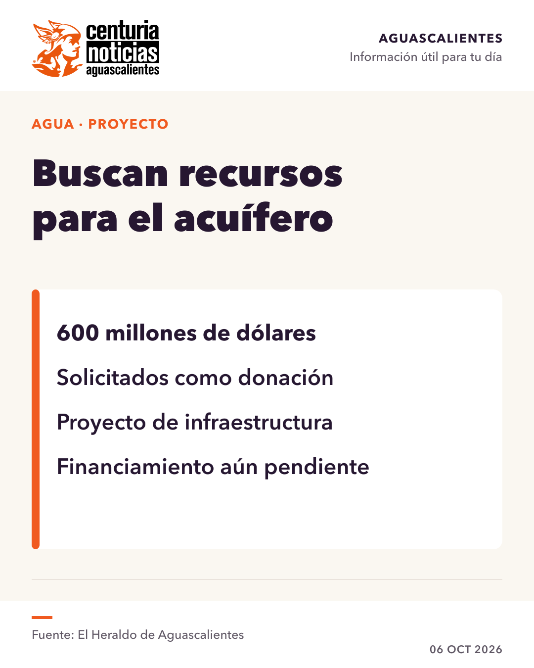 Imagen de la nota: Buscan 600 millones de dólares para un proyecto de rescate del acuífero 💧