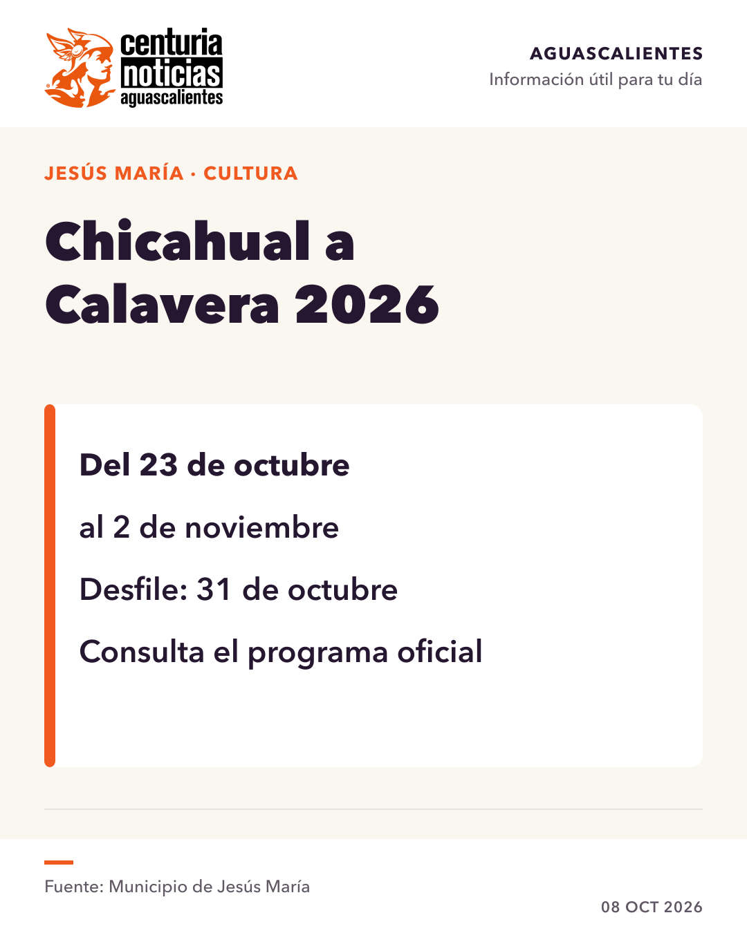 Imagen de la nota: Jesús María publica el programa de Chicahual a Calavera 2026 💀