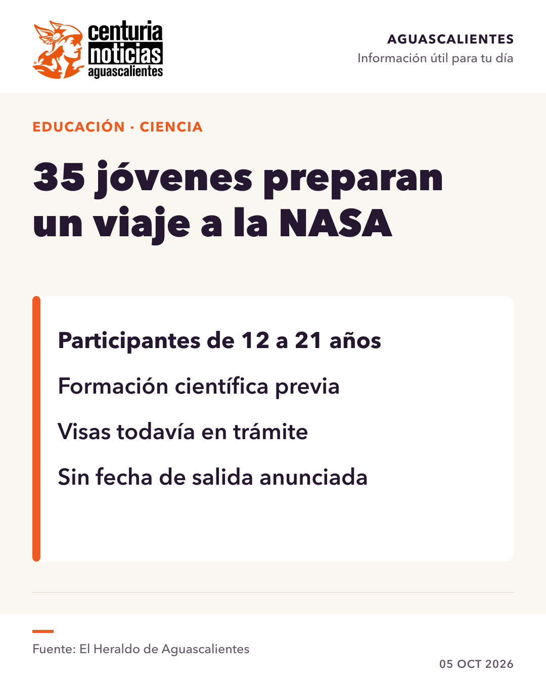 Imagen de la nota: 35 jóvenes de Aguascalientes preparan un viaje científico a la NASA 🚀