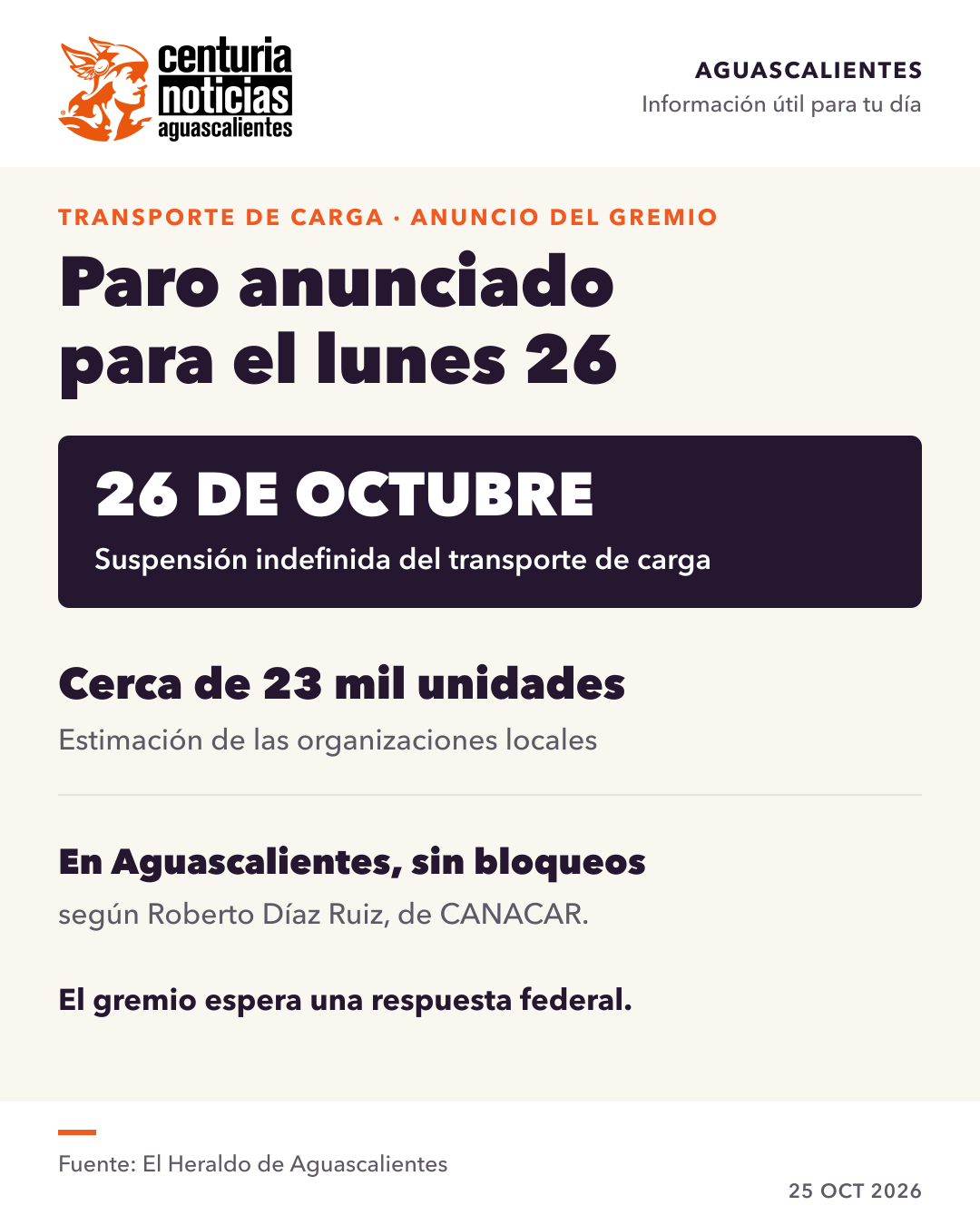 Imagen de la nota: Transportistas de Aguascalientes anuncian paro de carga para el lunes 26 🚛