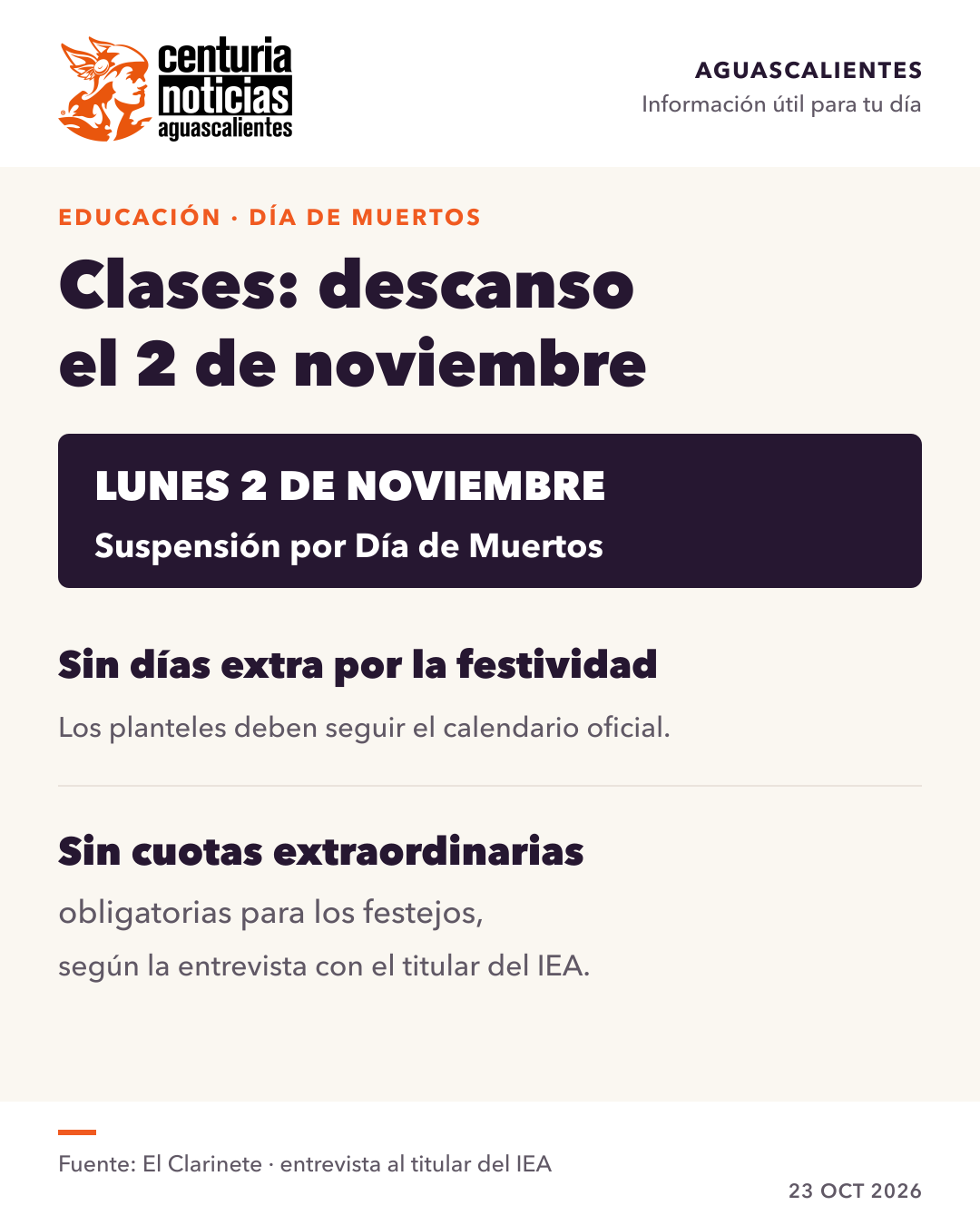 Imagen de la nota: Día de Muertos: el IEA prevé descanso escolar sólo el 2 de noviembre 📚