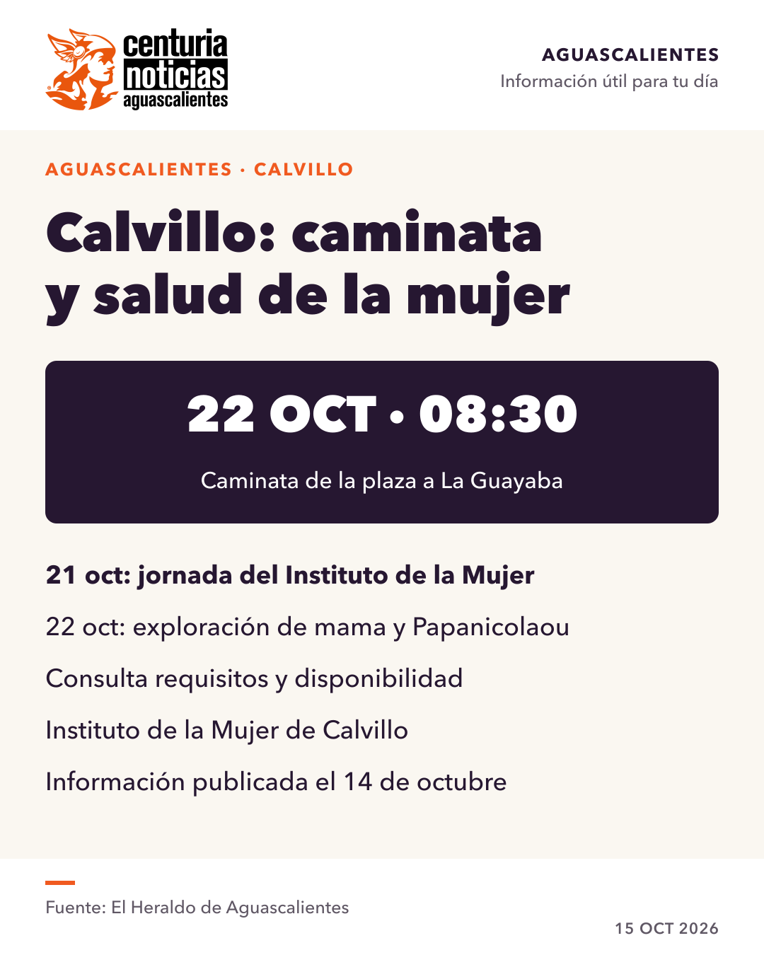 Imagen de la nota: Calvillo prepara actividades de salud y una caminata el 22 de octubre 🎗️