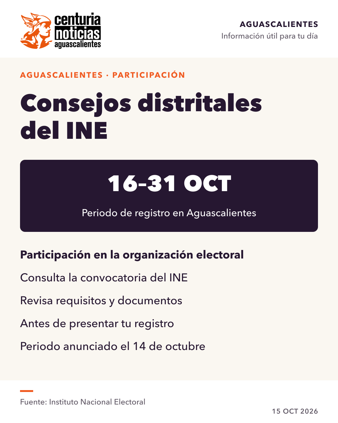 Imagen de la nota: El INE abrirá del 16 al 31 de octubre el registro para consejos distritales 🗳️